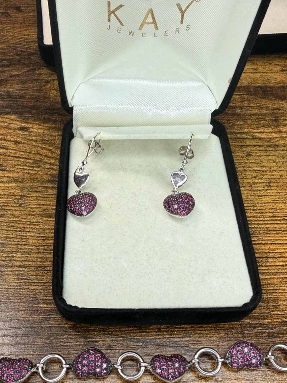 Kay Jewelers Pink Sapphire Heart Bracelet with Matching Dangle Earrings - Picture 2 of 8